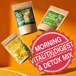 【FreshDrinkUS】 Morning Vitality Digest & Detox Mix, Fennel, Ginger & Lemongrass Herbal Tea Bags Bundle, 100% Natural & Pure Seeds and Leaves, No Sugar, No Caffeine, No Gluten, Vegan, Biodegradable Tea Bags, Hand-Made Process – Herbal Beverage