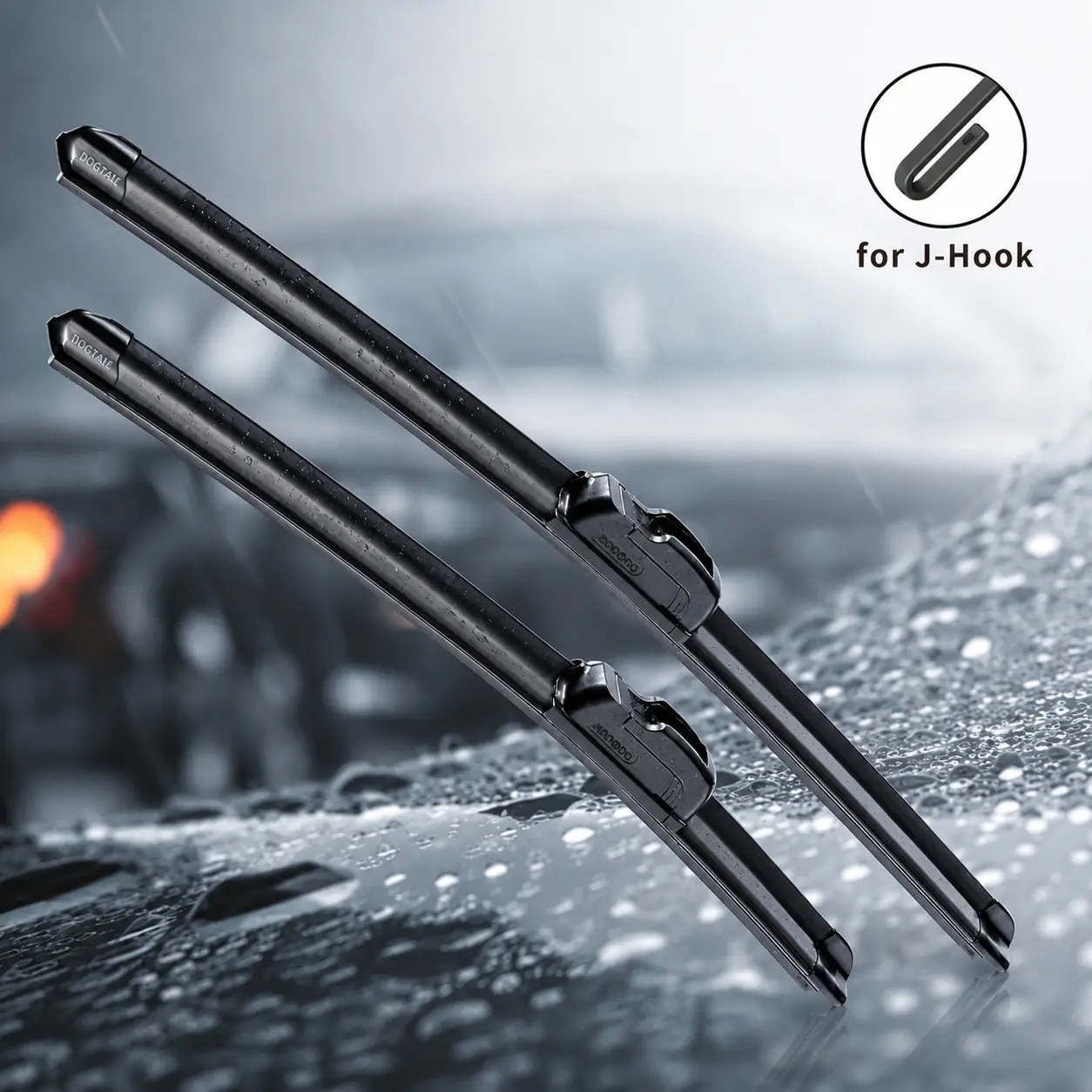 DOG TAIL Premium All-Weather Windshield Wiper Blades for J-Hook Arms, Quiet Streak-Free Wiping, OEM-Style Automotive Replacement Wipers