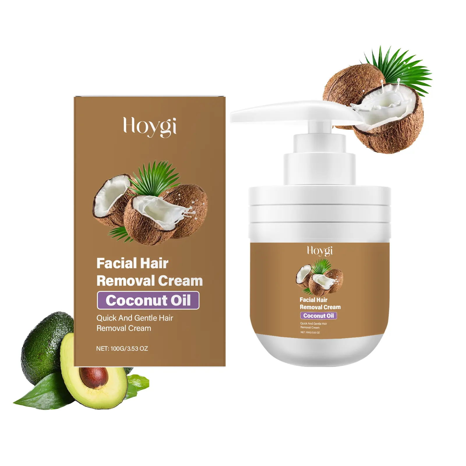 Hoygi Coconut Infused Facial Hair Removal Cream Mild Daily Beauty Care Cream for Men & Women Gentle Texture for Upper Lip & Facial Fine Hair Maintenance