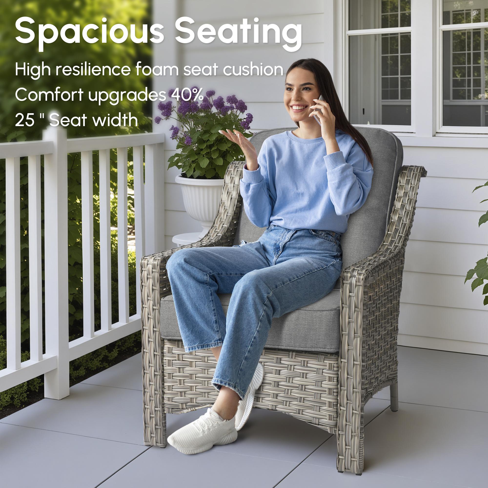 【4 Packages Shipping】Ovios 5 Pieces Outdoor Patio Furniture with 3-Seat Sofa,Rattan Wicker Coversation Set with Swivel Rocking Chair,Balcony Sofa Set with Shiny Solar Powered Coffee Table for Outside Porch Backyard PooL