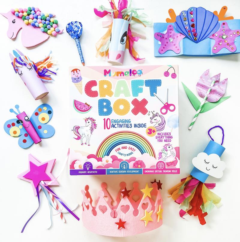 Mumaloo Craft Box for Kids Ages 3-8 – 10 Mess-Free Arts & Crafts Activities, DIY Toys with All Materials Included – Boosts Creativity & Fine Motor Skills