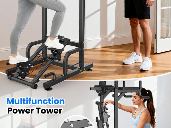 Relife Sports Power Tower Dip Station Pull Up Bar for Fitness Home Gym Workout,Multi-Function Adjustable Height Fitness Strength Training Exercise Equipment,with Stair Stepper