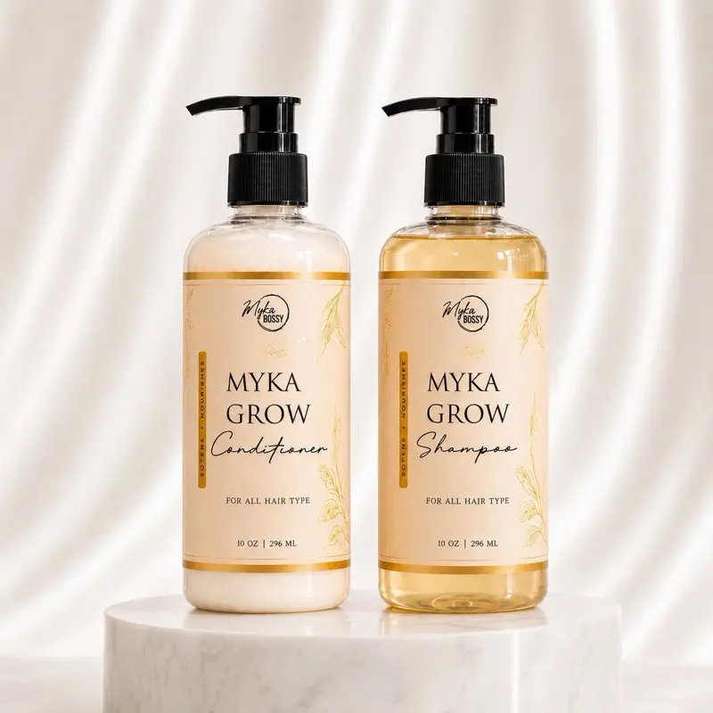 Myka Grow Haircare 10 oz Shampoo-Conditioner Kit, Thickening Shampoo Cleanser, Nourishing Restore Formula