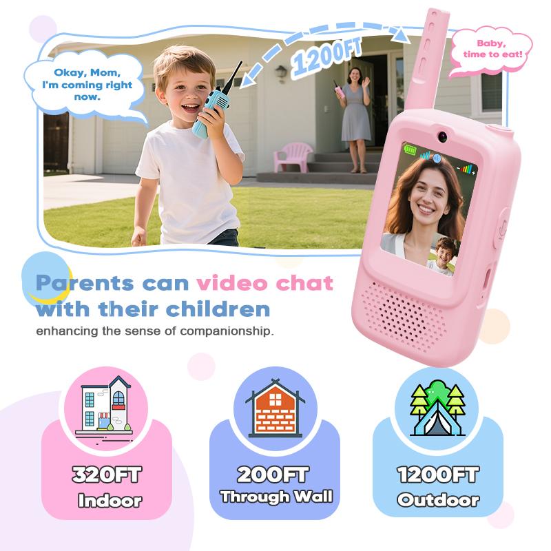 Careenoah Video Walkie Talkies for Kids 2 Pack with Voice Changer 1000 Feet Range Fun Toys for Indoor Play Camping Hiking Travel Birthday for Boys Girls Ages 3-10 Safe Communication Cartoon Character Design