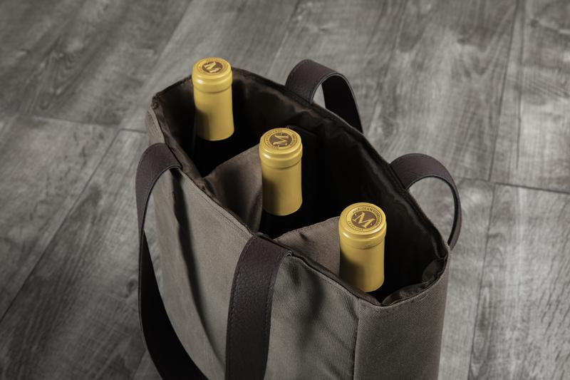 3 Bottle Insulated Wine Cooler Bag, (Khaki Green with Beige Accents)