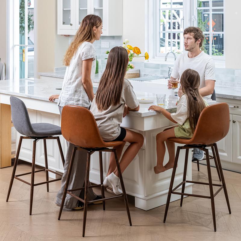 【Deal】Homy Casa Swivel Upholstered Counter Stool Set of 2 Barstools for Kitchen and Dining Room, Foam and Iron Construction, Footrest & Armless Design