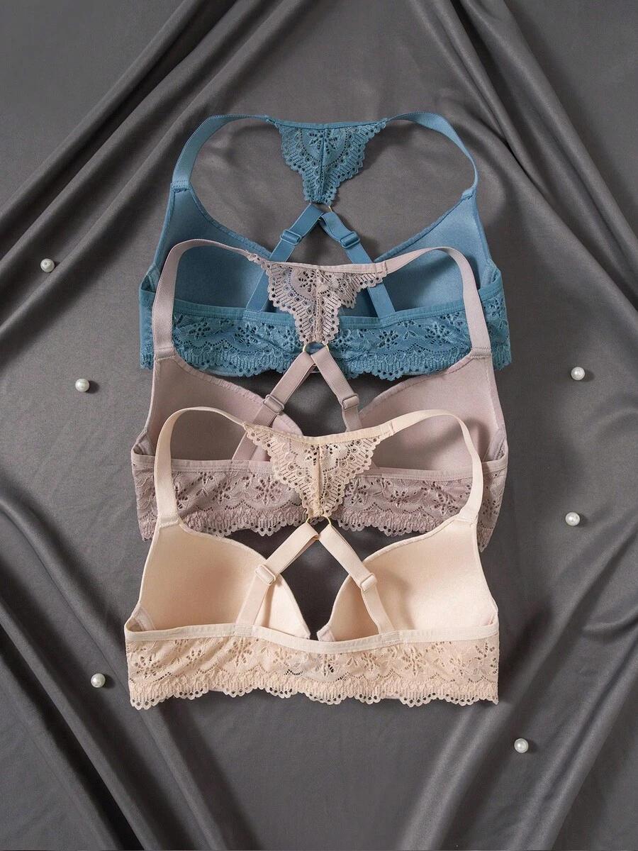 3pcs Front Closure Lace Patchwork Bras for Women Underwire Push-Up Anti-Sagging Sexy Back Design Basic Elegance Minimalist Style 3pcs Front Closure Lace Patchwork Bras for Women Underwire Push-Up Anti-Sagging Sexy Back Design Basic Elegance Minimalist Style