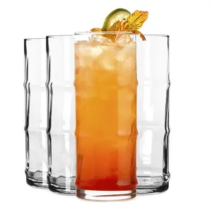 Libbey Tiki Bamboo Highball Drinking Glasses, Iconic 16 Oz Tall Cocktail Glasses Set of 4, Modern Highball Cocktail Glasses for Backyard and Summer Parties