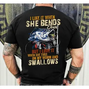 Funny Fishing Gifts, I Like When She Bends Over But I Love It When She Tugs On My Worm And Swallows T-Shirt, Lagermouth bass fishing for men