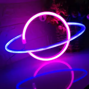 Planet Neon Sign, Bright LED Planet Neon Lights, USB or Battery Powered Planet Neon Signs for Wall Decor, Aesthetic Hanging Planet Led Signs for Bedroom, Girls Room, Gaming Room, Kids Gift
