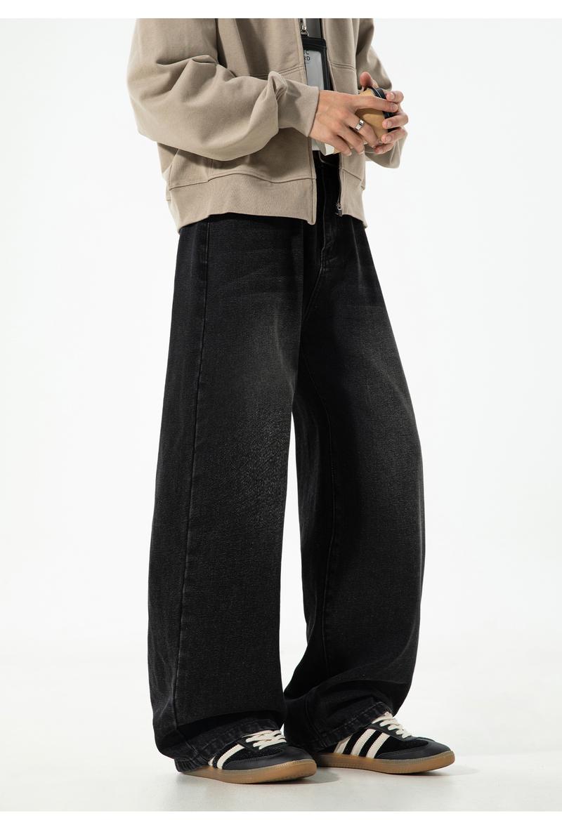 Men's Vintage Oversized Jeans for Fall, Washed Distressed Trendy Brand Loose Straight Leg Pants, Unisex Street Style Minimalist Versatile Fashion Floor-Length Jeans, Men's Denim Pants, Youthful Popular Student Pants, Soft Comfortable Fabric, Suitable for