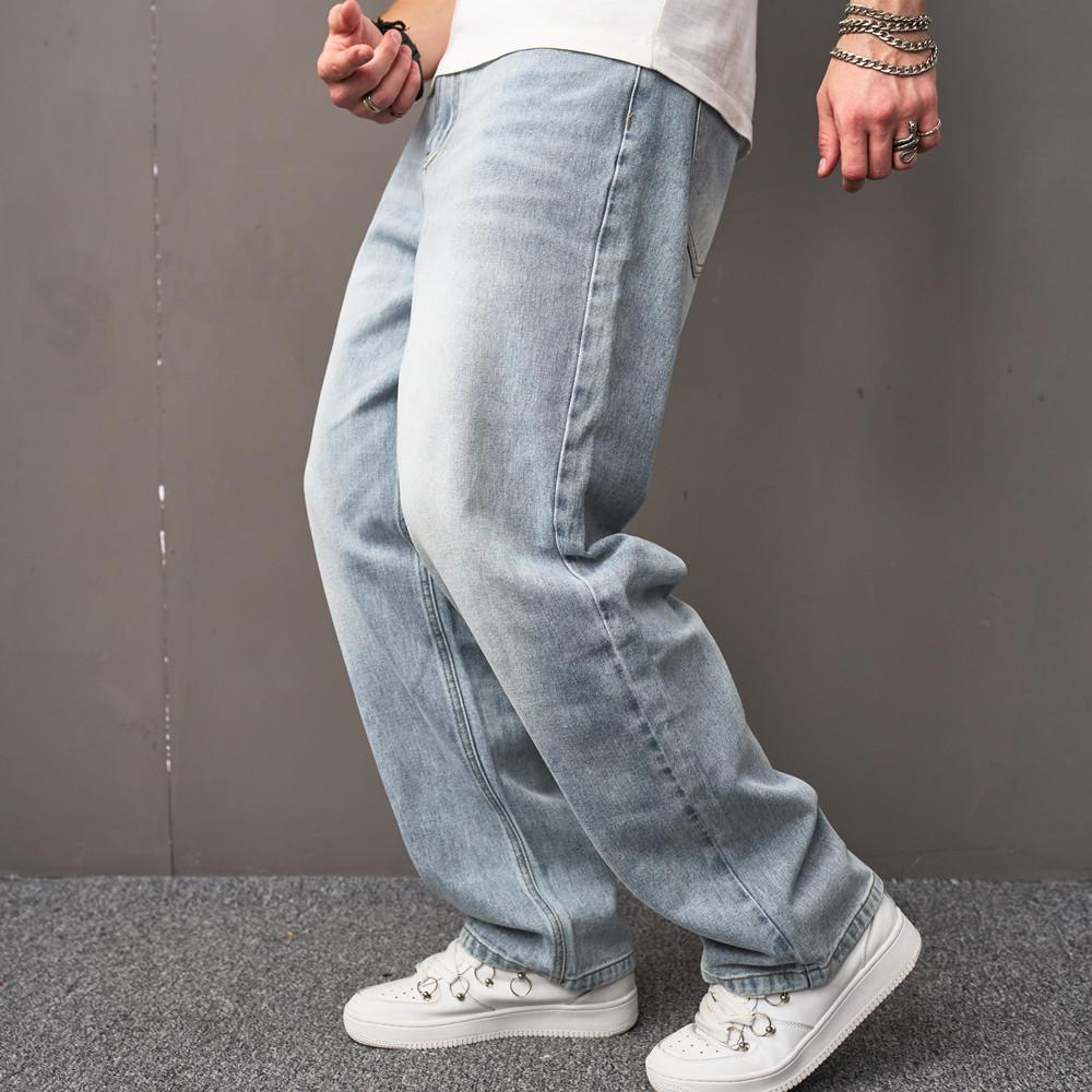 Baggy Jeans Men Multiple Pockets Distressed Straight Carpenter Stylish Comfortable Cargo Denim Pants Menswear Underwear Plain Casual Beige 113 Baggy Pants Skinny Jeans