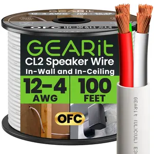 GEARit 12 AWG In Wall Speaker Wire 4-Conductor Bi-Wire Cables - CL2 Rated - Oxygen Free Copper (OFC), White Accessories Amplifier