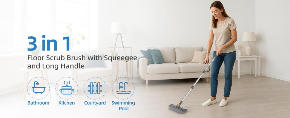 Multifunctional 3 in 1 Scrub Brush with Long Handle & Squeegee Shower Floor Cleaning Broom for Tile Deck Patio Wall Grey 180° Stiff Bristle Brush Full Rotation Smooth Silicone Squeegee Adjustable Extended Handle Multifunctional 3 in 1 Scrub Brush with Long Handle & Squeegee Shower Floor Cleaning Broom for Tile Deck Patio Wall Grey 180° Stiff Bristle Brush Full Rotation Smooth Silicone Squeegee Adjustable Extended Handle