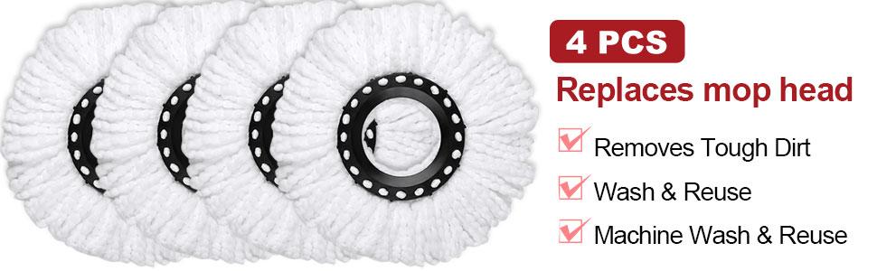 4 Pack Mop Replacement Heads for 360 ° Spin Mop, Microfiber Spin Mop Refills, Easy Cleaning Mop Head Replacement Mop bucket set accessories