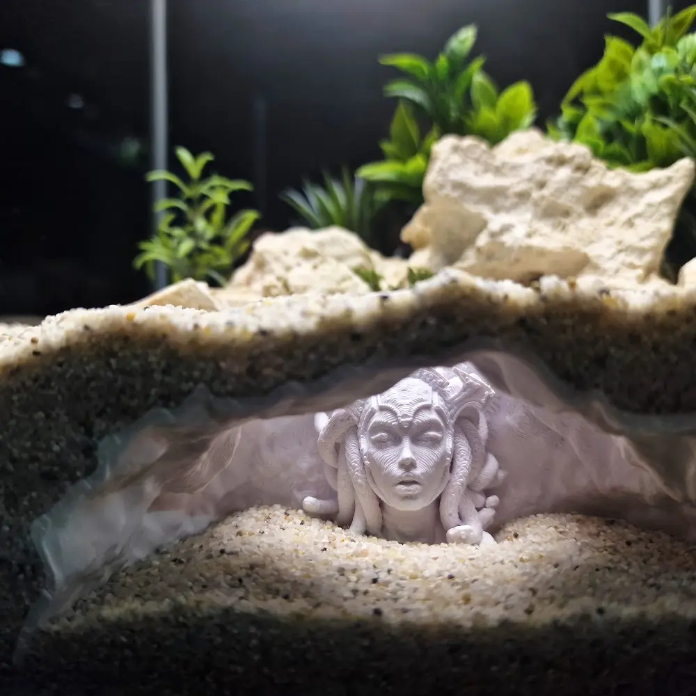 1pc 3D-printed aquarium reptile cave, no-assembly habitat hideout with multi-layered shell, enhances freshwater/saltwater aquarium ecosystem, hiding spot for small fish, shrimp, and turtles, Aquarium Decor