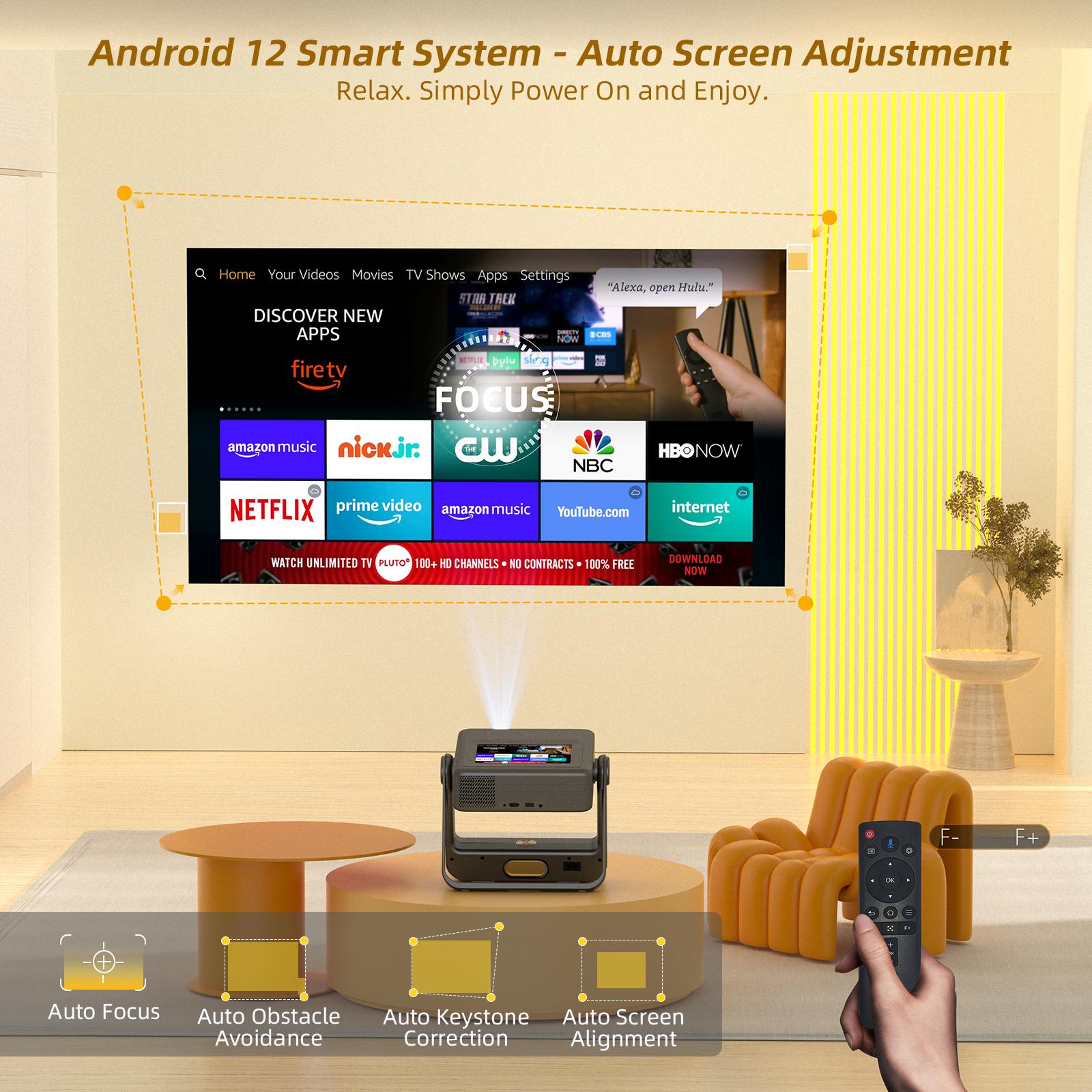 A5PRO Touch Screen ProjectorSupports 4K,800 ANSl Lumens with Auto Focusand Keystone Correction 3D DolbyAudio, WiFi 6and Bluetooth 5.0 for Home Theater, Gaming,Outdoor Camping (HDMI/USB-C). rotation stand, mini projector