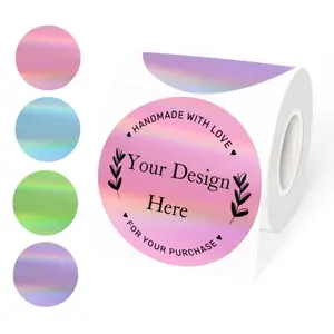 Yegawen 3 Holographic Round Thermal LabelStickers Rainbow Glitter for Gift Wrapping Spring Colors 5Options
