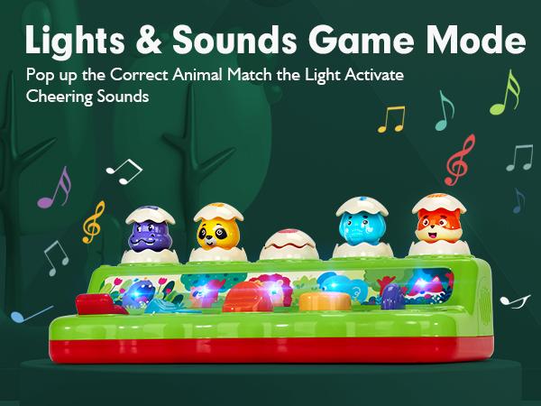 Hahaland Pop Up toy with Music and Light - 5 Surprise Animals & 3 Play Modes, Educational Montessori Toy for Toddlers 1-3 Year Old, Easter Basket Stuffers & Birthday Gifts for Kids