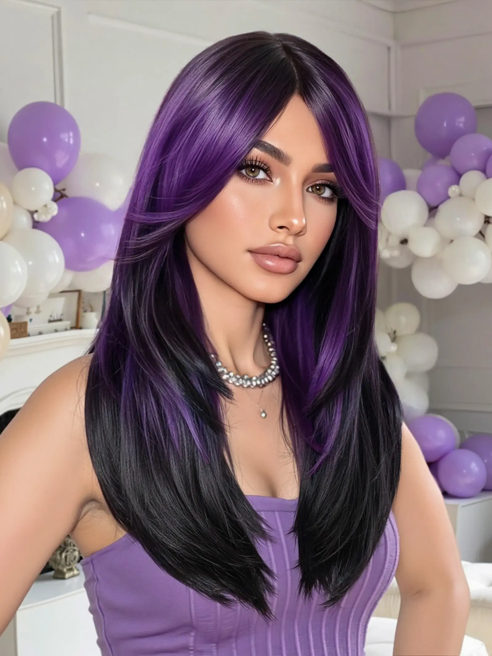 20 Inch Highlights Straight Wig with Bangs, Natural Soft Fiber Full Head Cap, Daily Wear Festival Halloween, Synthetic Hair Wig, Synthetic Wigs, High Quality Wigs