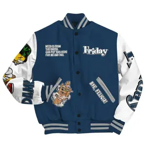 Varsity Jacket To Match Retro French Blue 2025 12s - Friday Sneaker Stress Style All Over Print High-Grade Polyester Custom Baseball Jacket with Snap Closure & Elastic Details for Casual Wear & Outdoor Activities