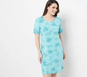 Denim & Co. Regular French Terry Crystal Wash Tie-Dye T-Shirt Dress