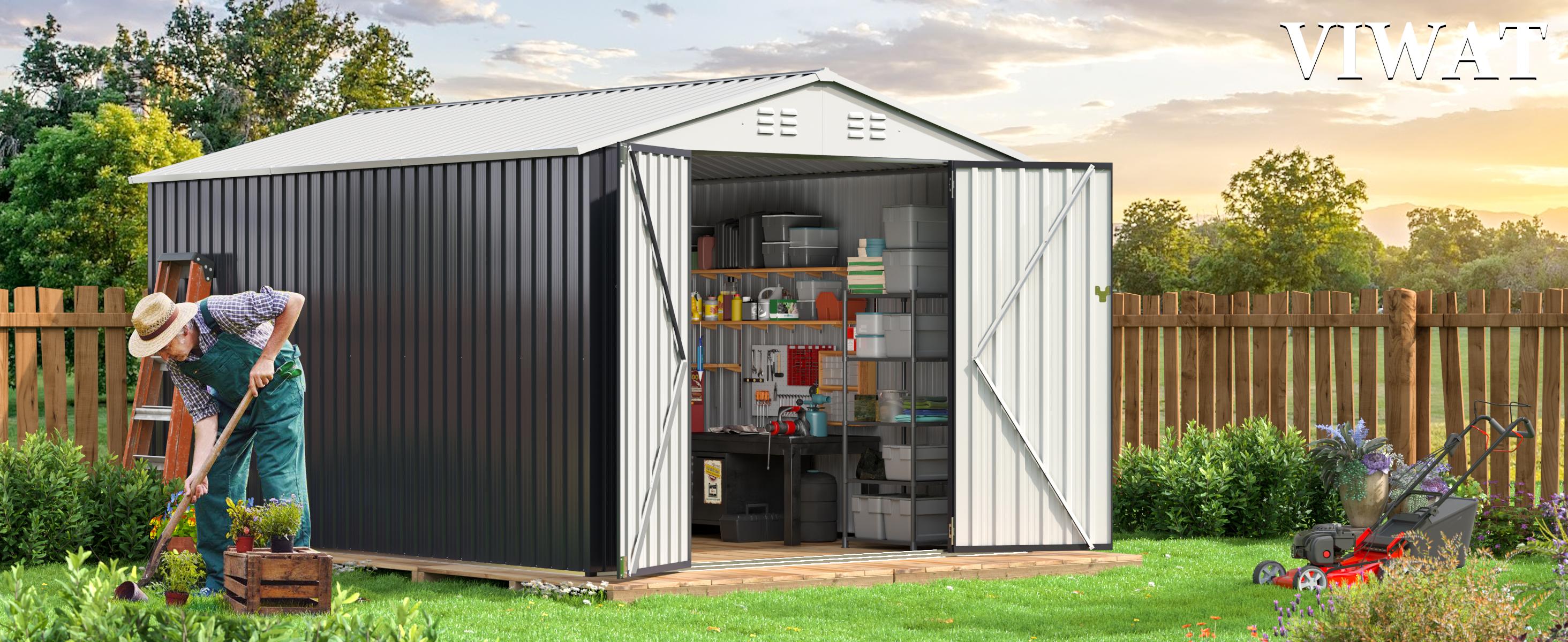 Outdoor Storage Shed - A Waterproof Metal Tool Shed featuring a Door and Ramp Plate, Ideal for Outdoor Use in Gardens, Backyards, and Patios.