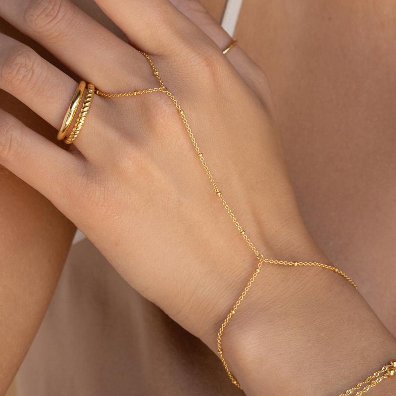 17KM 3Pcs Adjustable 14K Gold-Plated Stack Bracelets - Trendy Dainty Ring Hand Chain
