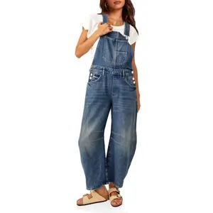 Cicy Bell Womens Denim Bib Overalls Barrel Leg Adjustable Strap Jean Pants Jumpsuits with Pockets