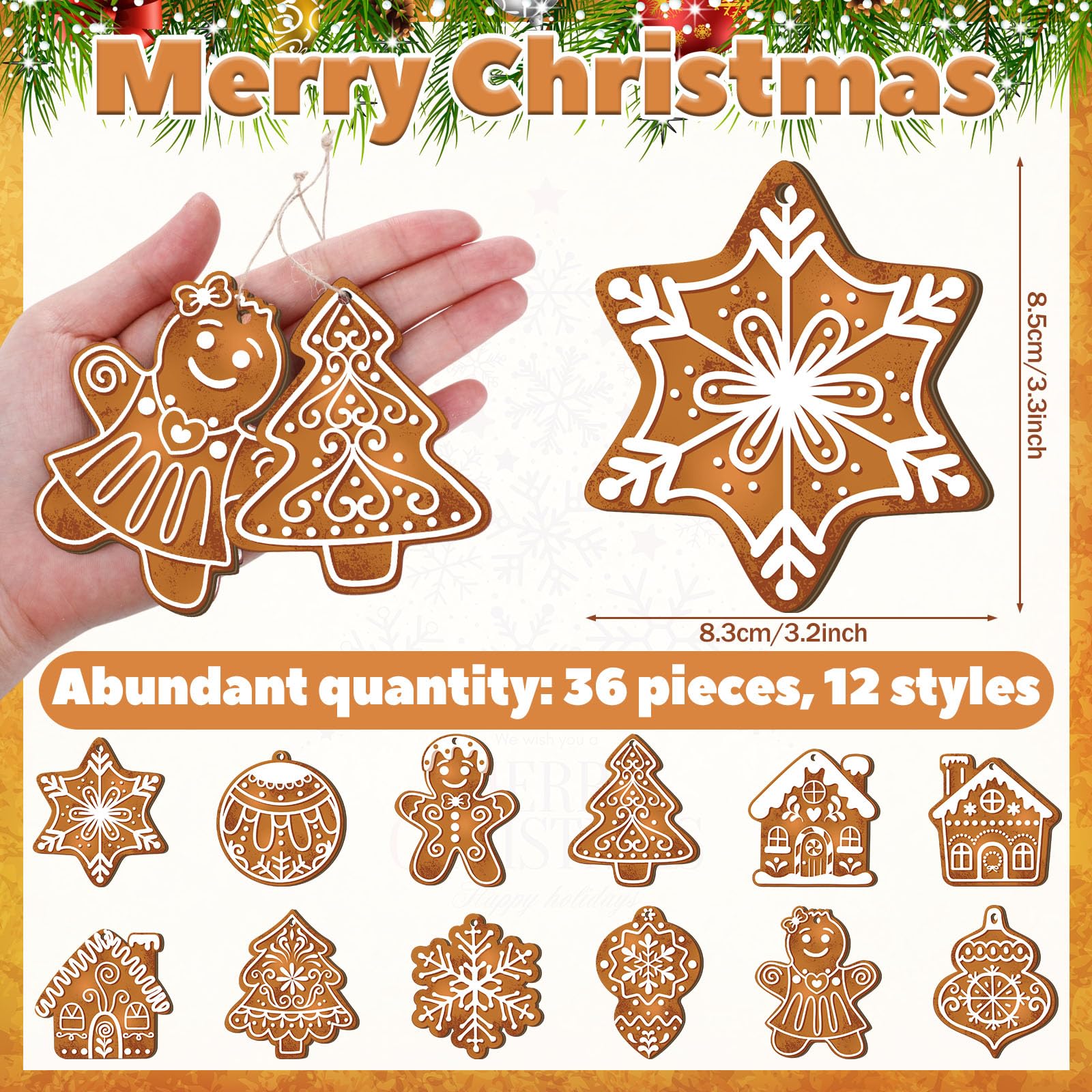 Christmas Clearance Sale 36 Pcs Gingerbread Christmas Decor Gingerbread Christmas Tree Decorations Mini Gingerbread Desin Wooden Xmas Tree Christmas Ornaments Christmas Decorations for Party Home Holiday Winter Crafts Christmas Gift Burr Basket Gifts