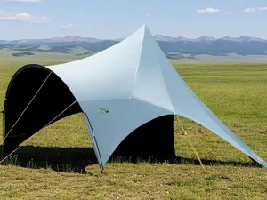 Large Blackout Camping Tarp with Poles Waterproof Shade Canopy Tent Tarp Sun Shade Shelter for Outdoor Camping Backyard Picnic - Included Guy Lines & Luminous Tent Stakes