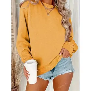 Simple Round Neck Long Sleeved Pullover Casual Thin Top