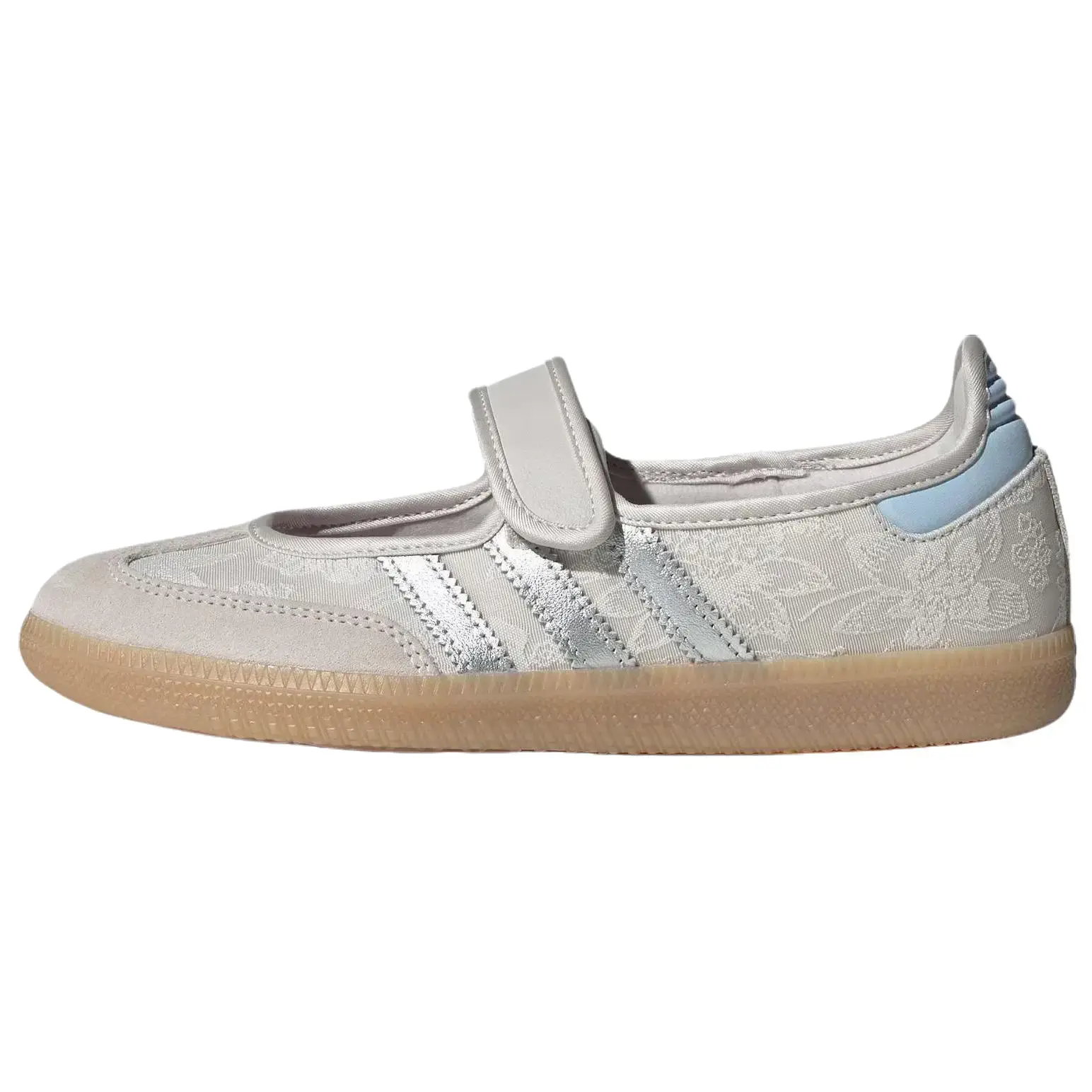 Adidas Women's Samba Jane 'Liberty London' Cushioned Leather Sneaker for Casual Streetwear - Chalk Pearl Silver Metallic, Shoe, Footwear, Sports Shoes, Walking Shoes