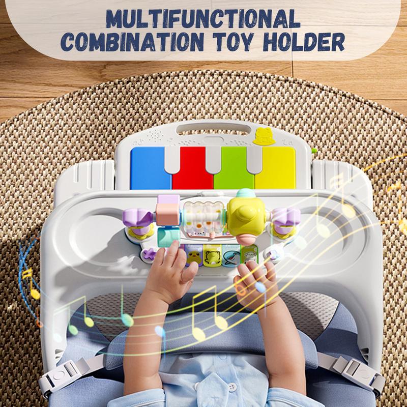 Baby Bouncer 4-in-1 with Wheels, Detachable Piano, Feeding Tray, Play Bar, Thick Base. 3-Level Incline Portable Seat for Infant to Toddler 0-6, 0-12, 12-24 Months, Upto 29Lbs