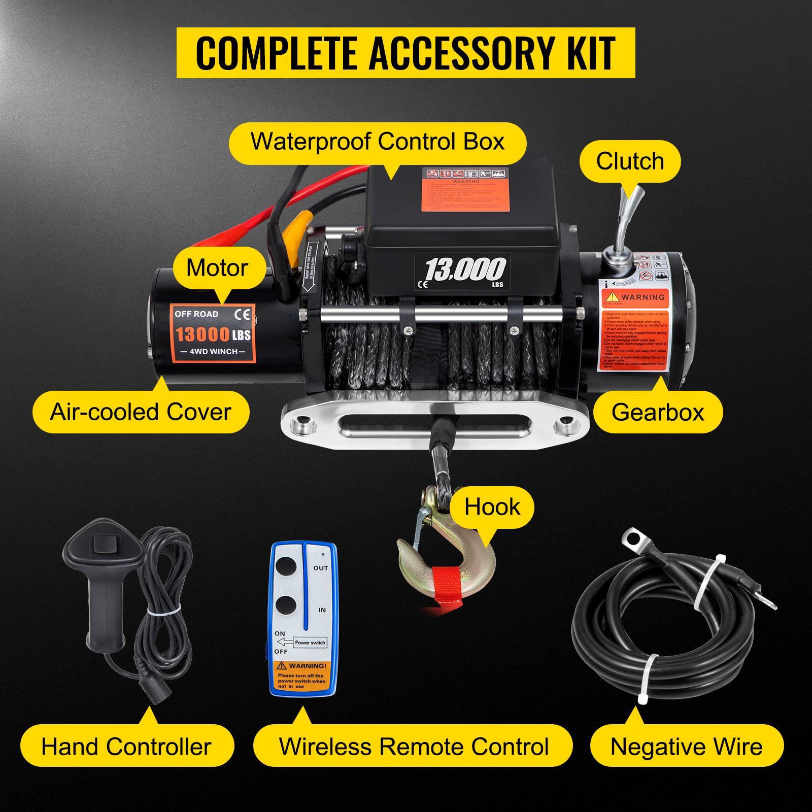 VEVOR Electric Winch 13000lb Load Capacity Truck Winch Compatible with Jeep Truck SUV 65ft/20m Synthetic Rope 12V Power Winch with Wireless Remote Control, Powerful Motor for ATV UTV Off Road Trailer