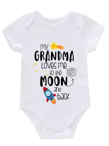 Baby "My Grandma Loves Me To The Moon And Back" Short Sleeve Bodysuit - Cute Space & Rocket Graphic Onesie, White Cotton Infant Outfit for Newborns