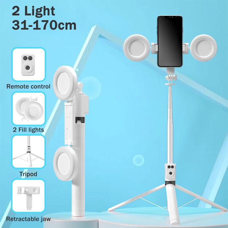 6-in-1 Selfie Tripod w/Dual Fill Lights & Wireless Remote | Portable Adjustable Phone Stand | Detachable 360° Compact Travel Tripod
