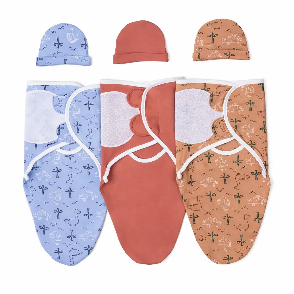 Newborn Baby 3-Pack Swaddle Blanket Set with Bib - Soft Breathable Wrap, Anti-Startle, Absorbent, Multipurpose Comfy Gift for Preemies & Newborns, Baby Stuff