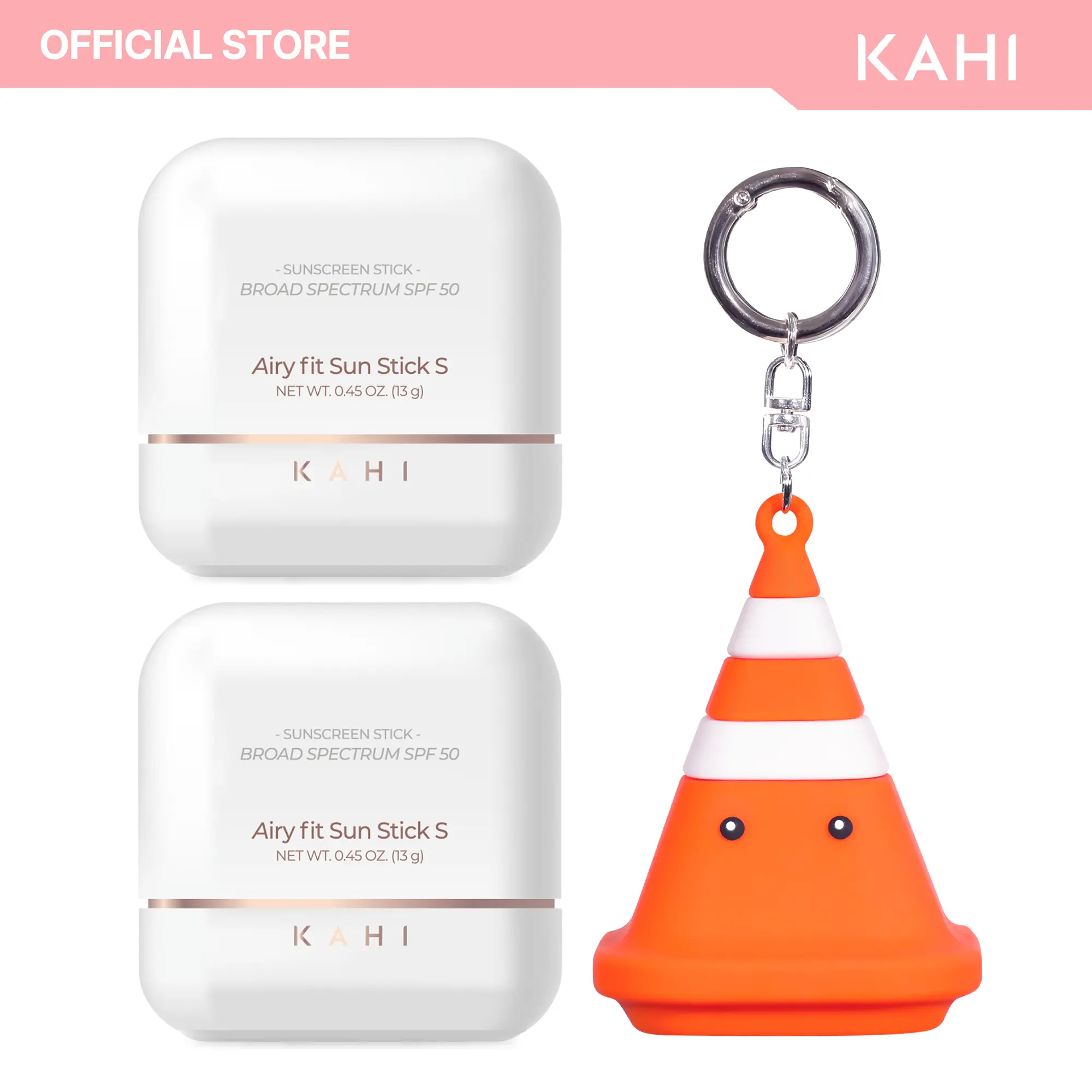 2 KAHI Sun Sticks + Keychain (Traffic Cone) - Official Product Triple Functional Broad Spectrum Face Sunscreen Stick - Waterproof, Sweatproof & Sandproof - Ultra-Lightweight & Non-Greasy Sun Shield - Korean Skin Care 0.49 oz