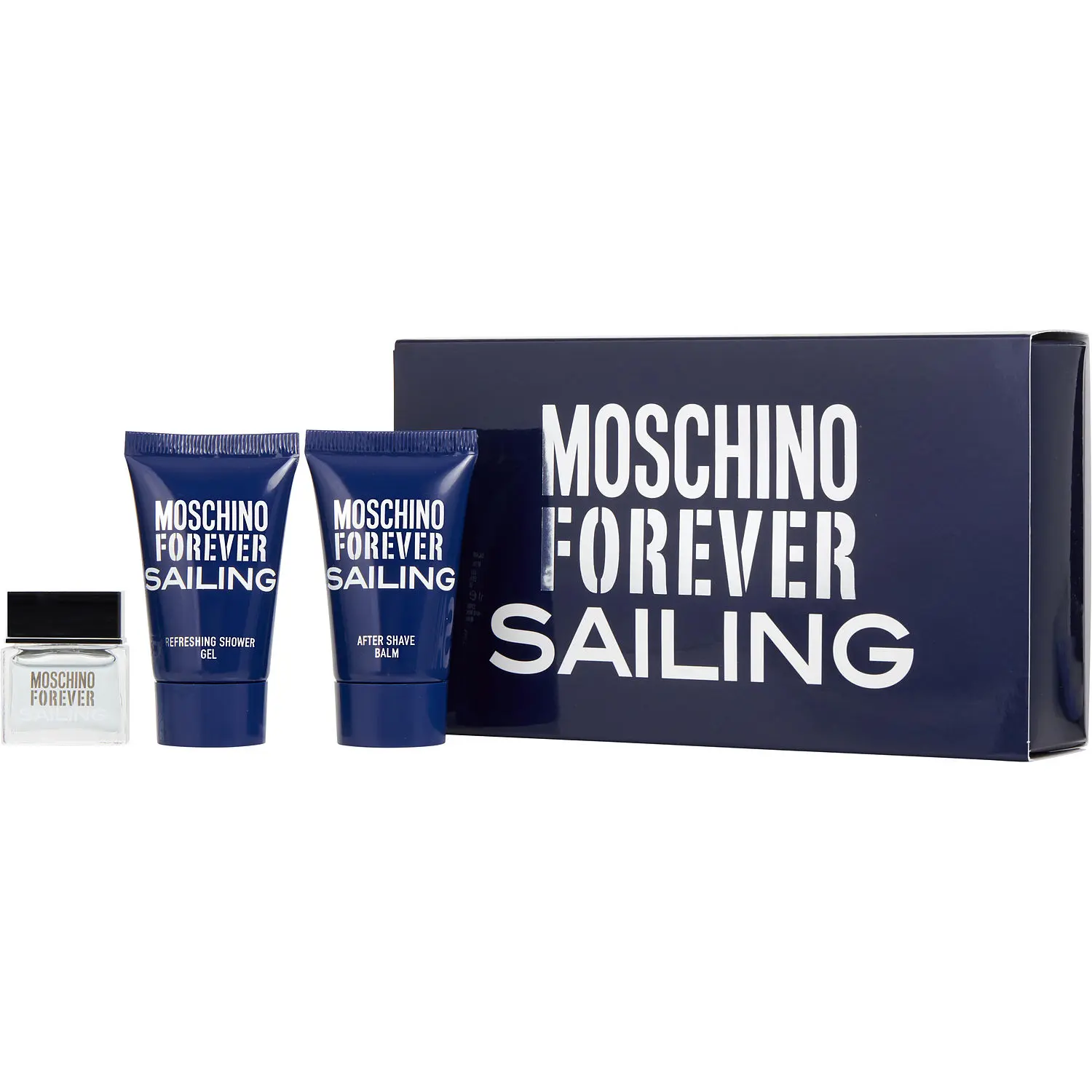 Moschino Forever Sailing Set-Edt 0.12 Oz Mini & Afterhave Balm 0.8 Oz & Shower Gel 0.8 Oz For Men