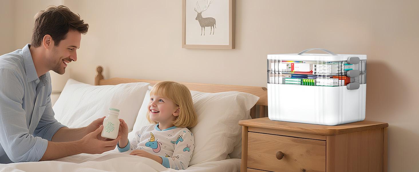 3-Tier Large Capacity Medicine Organizer Box with Removable Trays, Lockable Design & Carry Handle for Home First Aid