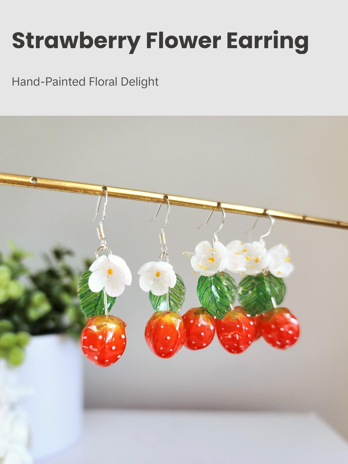Strawberry Flower Resin Fruit Earrings