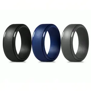 Set of 3 silicone rings for men, made of flexible 8mm wide rubber, comfortable sports rings, active lifestyle jewelry, for everyday wear