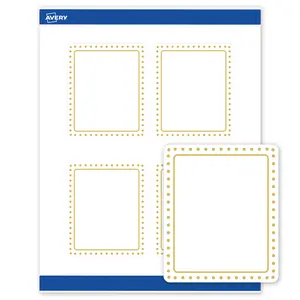 Avery Printable Rectangle Labels, Gold Border with Gold Dots, 4" x 3-1/3", Matte White Rectangle Labels, Permanent, Laser/Inkjet, 40ct, Great for Product Labels