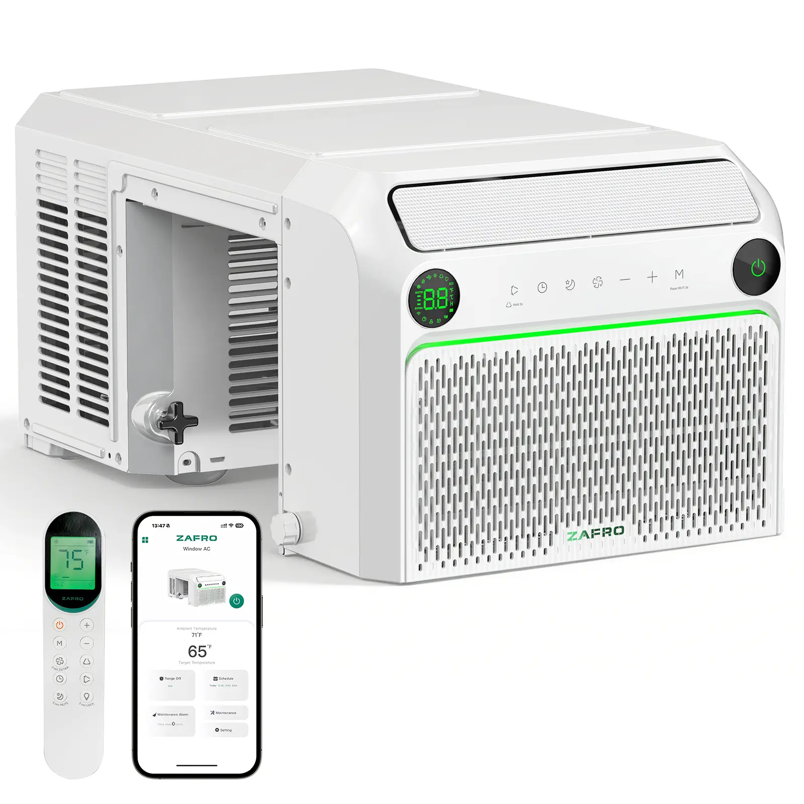 ZAFRO U Shaped Inverter Window Air Conditioner, Ultra Quiet (32dB), 10000BTU ASHRAE (6200 BTU DOE) Smart Air Conditioner Window Unit, App/Voice/Remote, Saddle Window AC Unit with Cool/Dry/Fan Modes