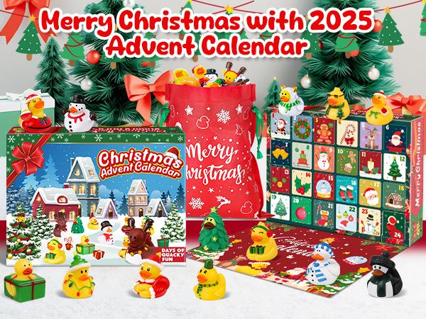 2025 Advent Calendar Christmas Rubber Ducks, Christmas Ducks 24 Days Countdown Gift for Kids Boys Girls, Christmas Party Favor Gifts, Christmas Goodie Bag Stuffers Rubber Ducky Bath Toys Kids Showers