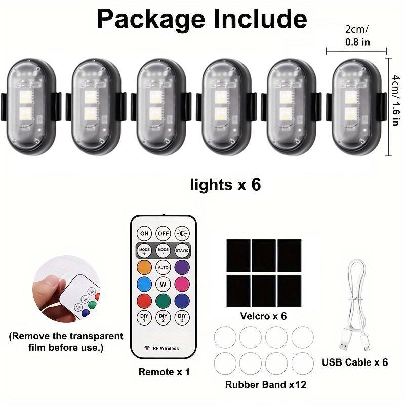 2025 New Upgrade 8 Colors Wireless LED Strobe Lights with Remote Control, Waterproof Anti-Collision Led Warning Light USB Charing LED Lights for Car Drone Truck Motorcycle Aircraft Bike