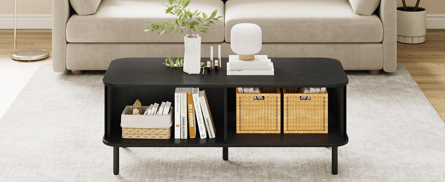 【SPOTLIGHT DAY】ONBRILL Fluted Coffee Table with Storage,47.2" Modern Coffee Tables with Sliding Door, Rectangle Wood Center Table with Adjustable Leg for Living Room, Black 【SPOTLIGHT DAY】ONBRILL Fluted Coffee Table with Storage,47.2" Modern Coffee Tables with Sliding Door, Rectangle Wood Center Table with Adjustable Leg for Living Room, Black