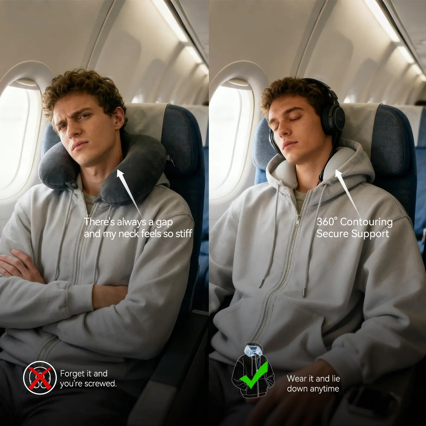 Inflation Unisex Travel Hoodie with Built-in Inflatable Pillow - Casual Long Sleeve Streetwear Pullover Sweatshirt for Outdoors