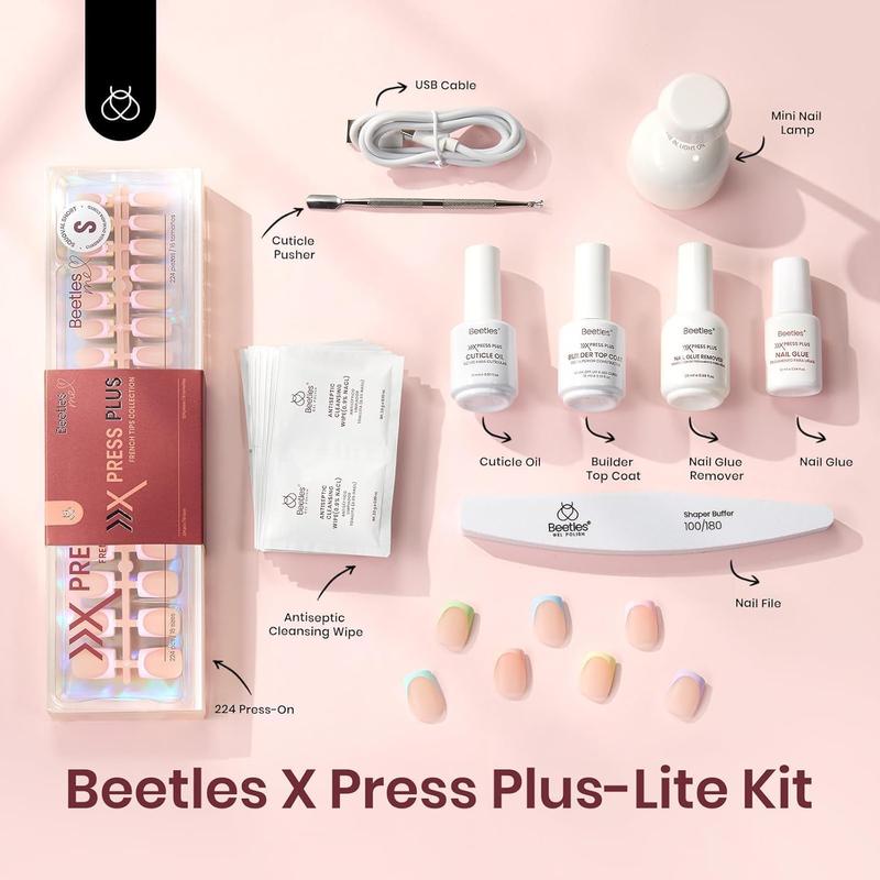 Beetles X PRESS PLUS French Tips Press on Nails Kit – 224Pcs Spring Pastel Soft Nail Gel Tips in 16 Sizes, Salon-Quality DIY Manicure in 15 Mins for Women
